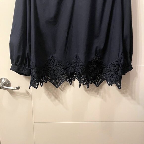 Chico's Lace Trim Blouse Top Size XL (16) Navy Blue - Picture 6 of 16